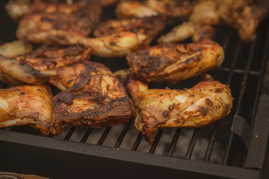 Close-up of grilled chicken pieces