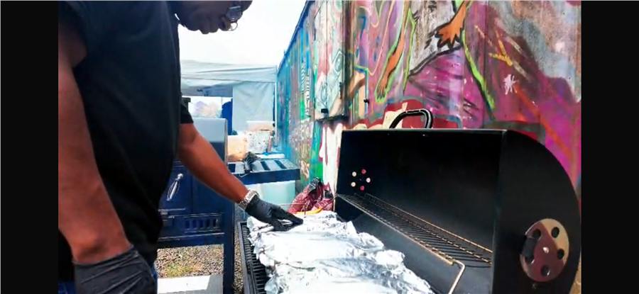 Grillpeckers smoker station being prepared